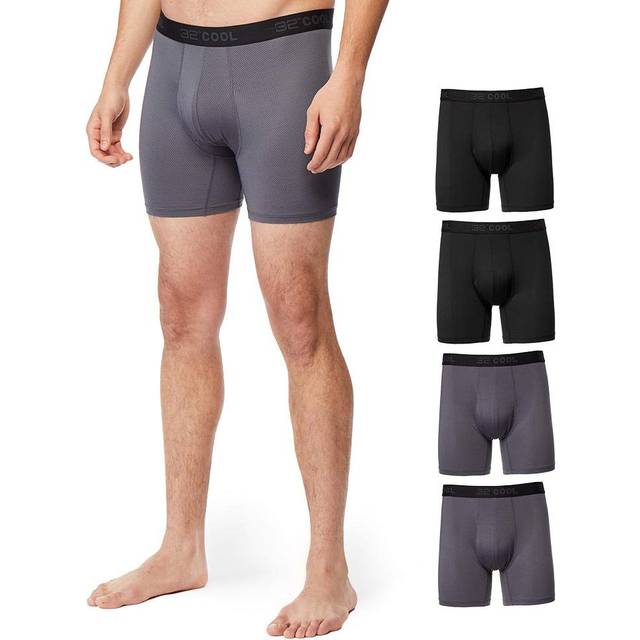 32 DEGREES COOL Mens 4-PACK Active Mesh Quick Dry Performance Boxer Brief, 2 Black/2 Charcoal, Small