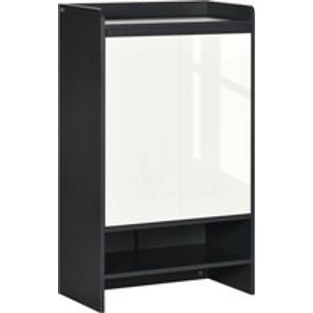Homcom Modern Shoe Cabinet With High Gloss White Doors And Open Shelves, Hallway Shoe Cupboard Storage Organizer For 15 Pairs Of Shoes, Grey