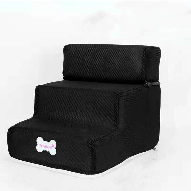 (Black) 30*35*30CM 3 Steps Dog Stairs For High Bed Pet Cat Ramp Ladder W/ Removable Top