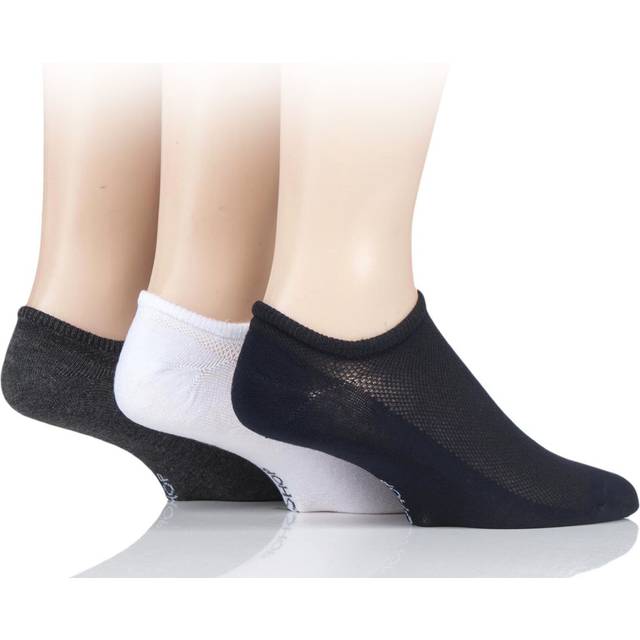 3 Pair White / Navy / Grey Melange Bamboo Mesh Loafer Liner Socks Men's 7-11 Mens - SOCKSHOP - Multi Coloured