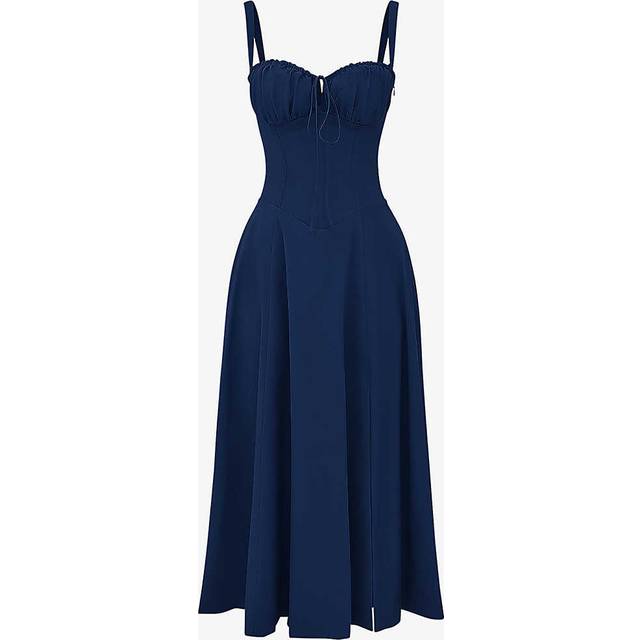 House of Cb Womens Vy Carmen Sleeveless Cotton-blend Midi Dress 12/14 - NAVY