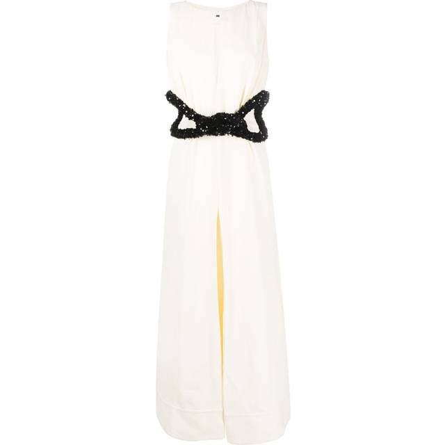 Jil Sander - sequin-embellished A-line gown - women - Viscose/Viscose/Linen/Flax/Polyester - 38 - Neutrals
