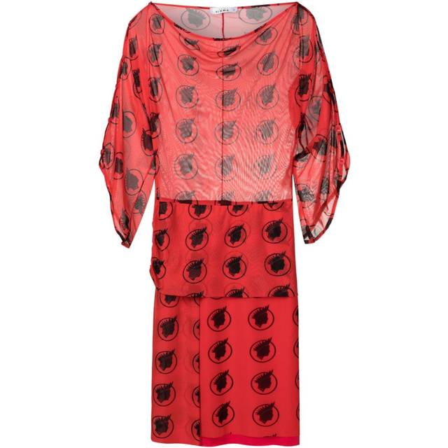 Amir Slama - graphic-print tulle-panelled dress - women - Polyester/Elastane - G - Red