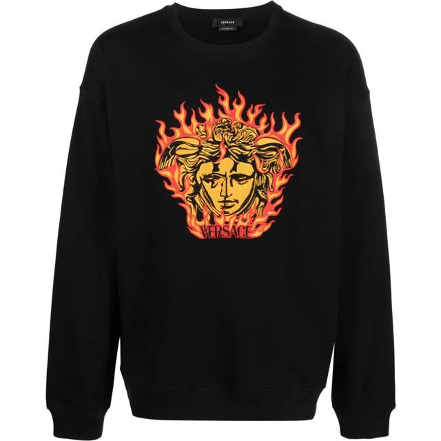 Versace - Medusa Flame-embroidered cotton sweatshirt - men - Cotton/Viscose - L - Black