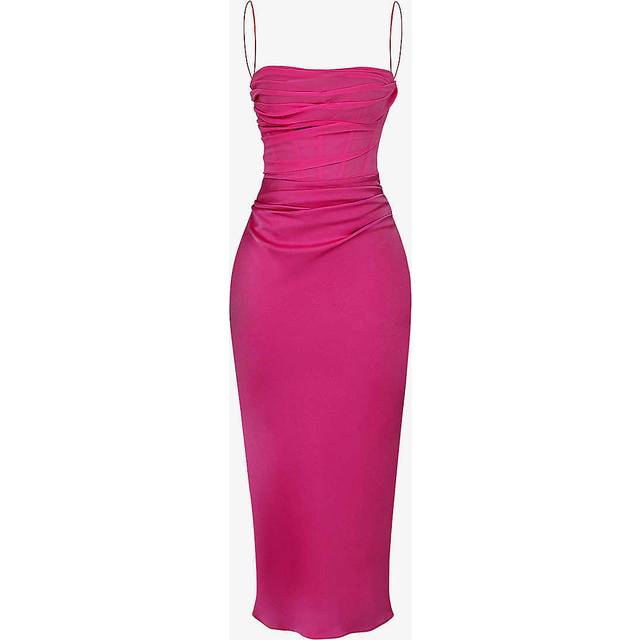 House of Cb Womens Hot Pink Teia Sweetheart-neck Satin-crepe Midi Dress 6/8 - HOT PINK