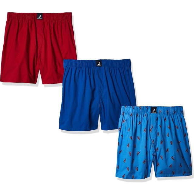Nautica Men's Cotton Woven 3 Pack Boxer  Sea Cobalt Red/Lobster Aero Blue  Small