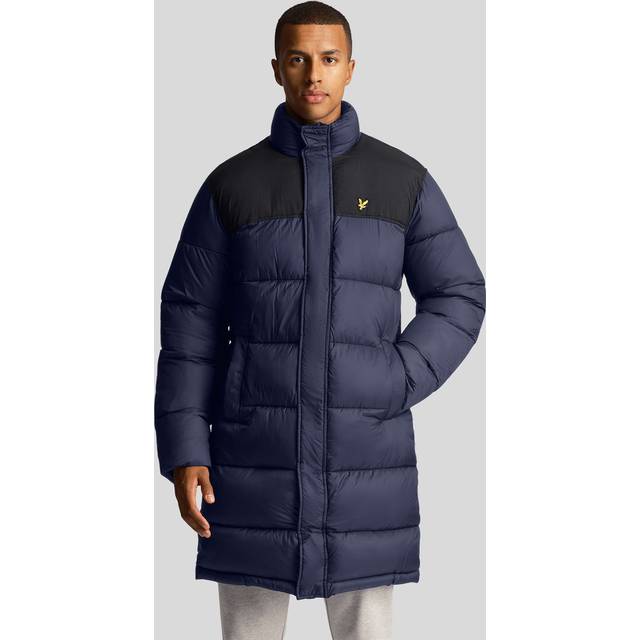 Lyle & Scott Mens Longline Wadded Puffer Jacket in Navy Nylon - Size Large