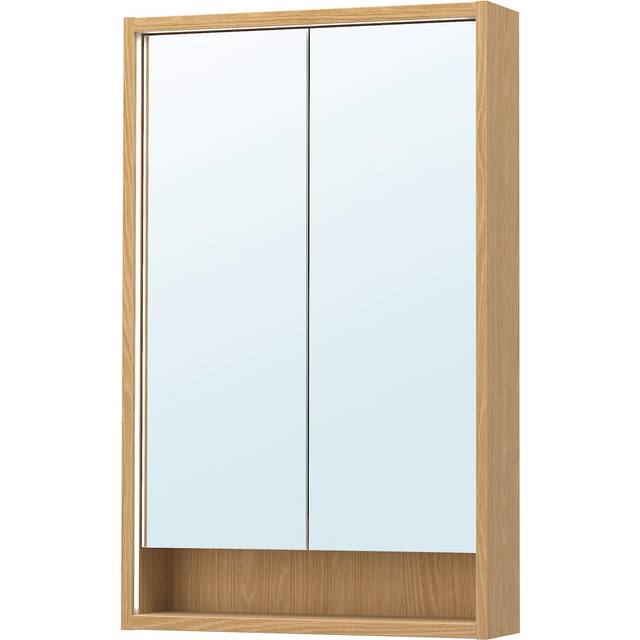 FAXÄLVEN spegelskåp m inbyggd belysning, ekmönstrad, 60x15x95 cm
