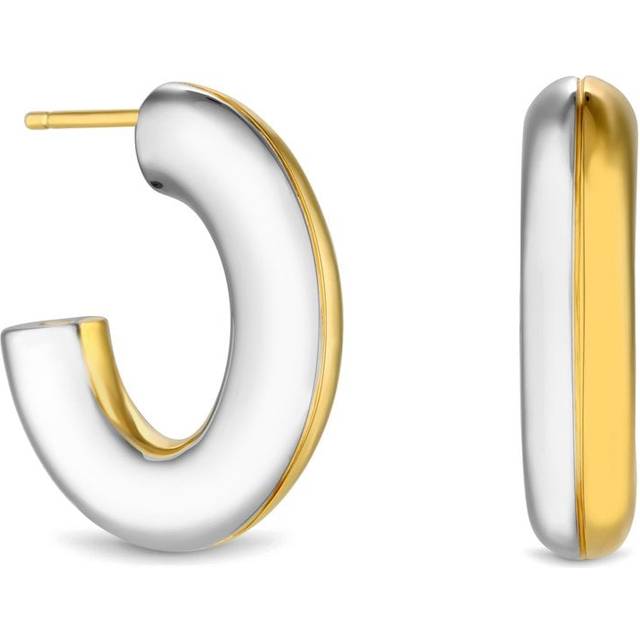 Inicio Two Tone Plated Recycled Hoop Earrings - Silver
