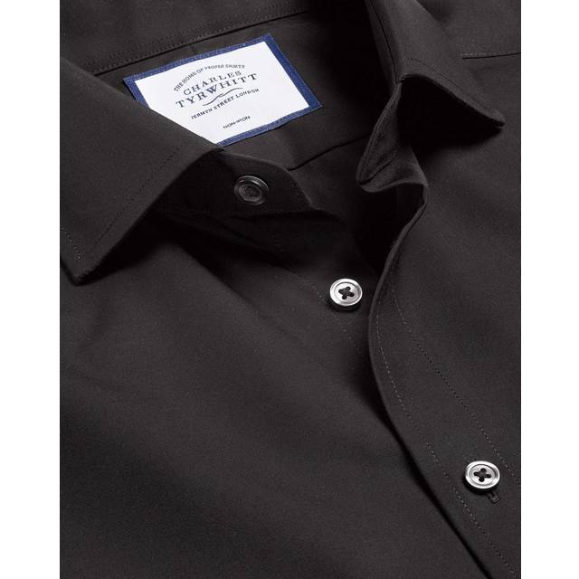 Men's Cutaway Collar Non-Iron Stretch Poplin Cotton Formal Shirt - Black Double Cuff, Small by Charles Tyrwhitt (Small)