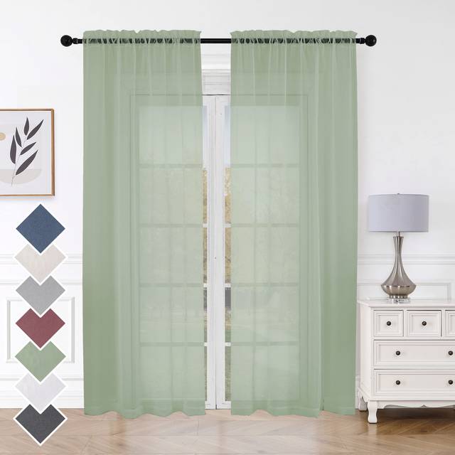 Aiyufeng Sheer Bedroom Curtains 2 Panel Sets 84  Inch Length - Transparent Light Weight Soft Sage Window Treatment Panels for Study Room/Living Room/G