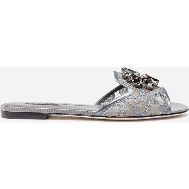 Dolce & Gabbana Lace Sliders With Crystals - Woman Slides And Mules Gray 36