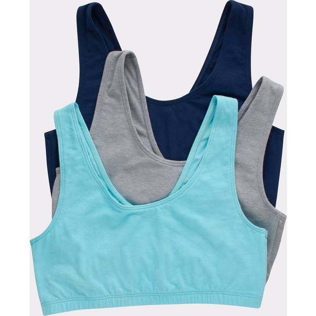Hanes womens Cotton Pullover Bralette  3-pack Bra  3 Pack - Athletic Navy/Concrete Heather/Ultra Blue  Small US