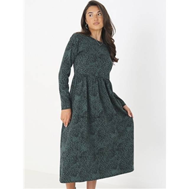 Cotton Animal Print Long Sleeve Midi Smock Dress - Green - Extra Small - Brave Soul