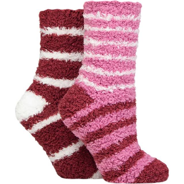 Women's 2 Pair SOCKSHOP Fluffy and Cosy Leisure Socks Smokey Pink 4-8