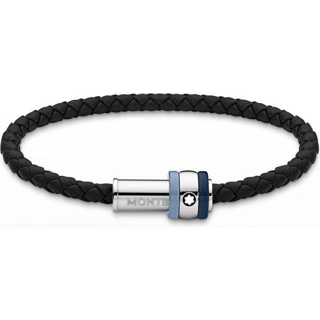 Montblanc Mens 1858 Ice Sea Blue Leather Bracelet 129518 68 - Black