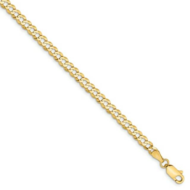 Quality Gold LCB100-7 14K Yellow Gold 3.7 mm Lightweight Flat Cuban Chain 7 in. Bracelet