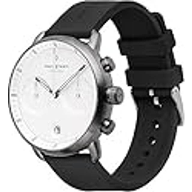 Nordgreen Modern Men's Scandinavian Wrist Watch with a Silver Case - White Face - Black Rubber Watch Nurses Watch Strap42mm