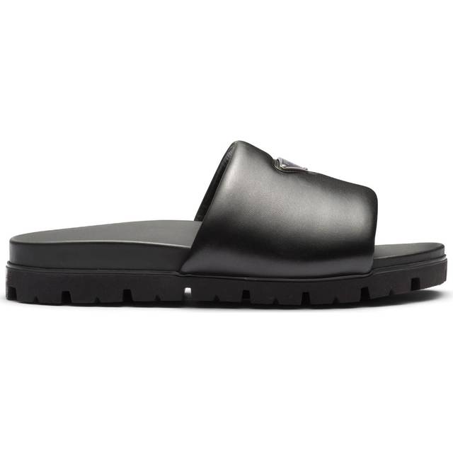 Prada - logo plaque brushed leather slides - men - Leather/Leather/Rubber - 5 - Black