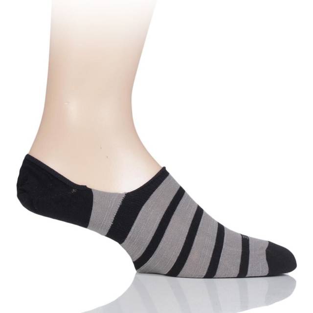 1 Pair Black Even Stripe Cotton Invisible Socks Men's 7-8 Mens - Falke