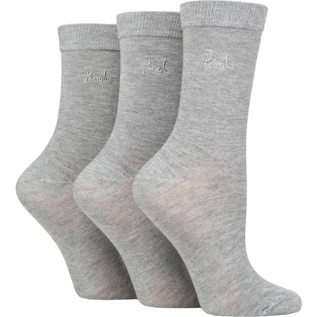 Women's 3 Pair Pringle Plain Modal Socks Light Grey 4-8