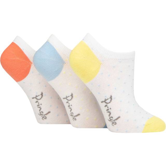 Women's 3 Pair Pringle Plain and Patterned Cotton Trainer Socks Mini Dots White / Orange 4-8 - Multi Coloured