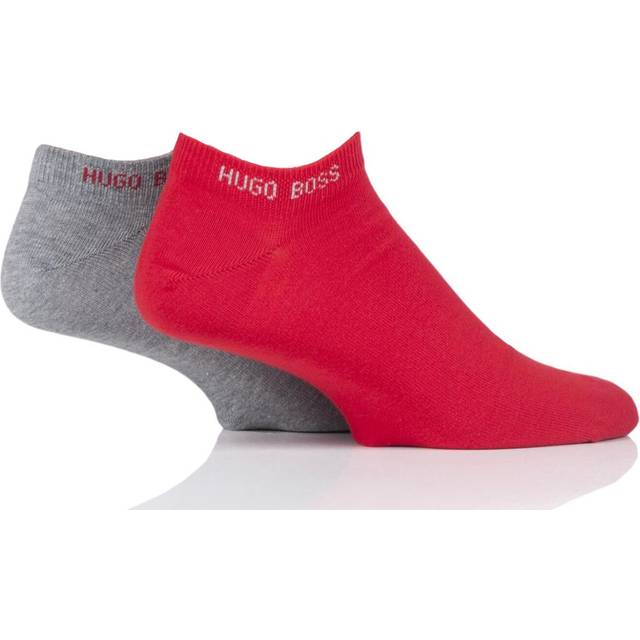 2 Pair Grey / Red Plain Cotton Trainer Socks Men's 5.5-8 Mens - Hugo Boss - Multi Coloured
