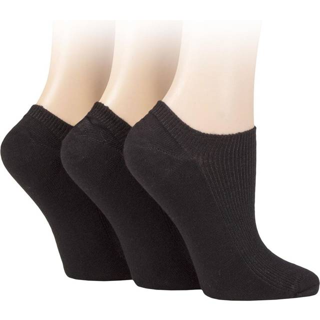Women's 3 Pair Elle Bamboo Ribbed No Show Socks Black 4-8 Ladies