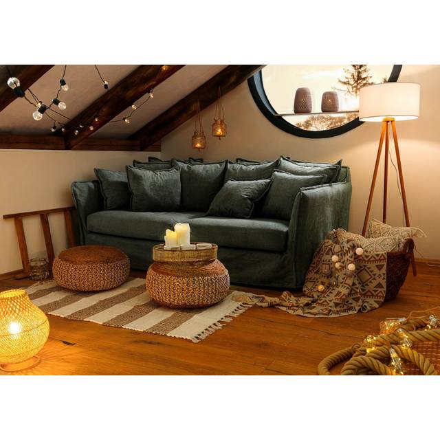 AMY Upholstered Bean Bag Sofa - Green (880cm H X 210cm W X 140cm D)