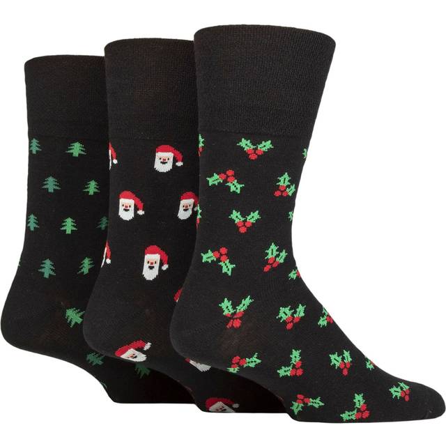 Mens 3 Pair SOCKSHOP Gentle Grip Cotton Christmas Socks Christmas Cheer 6-11 - Multi Coloured