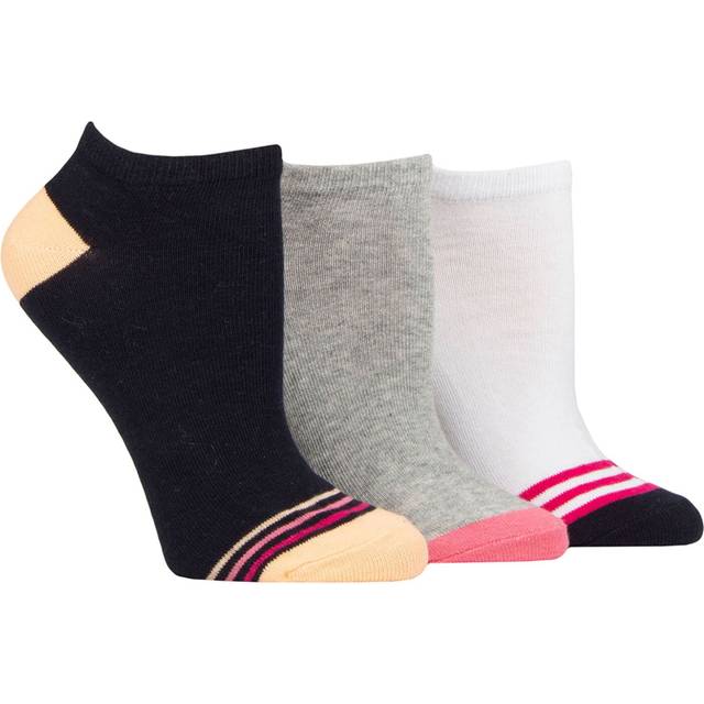 Women's 3 Pair SOCKSHOP Wildfeet Cotton Patterned Trainer Socks Toe Stripes Navy / Grey / White 4-8 - Multi Coloured