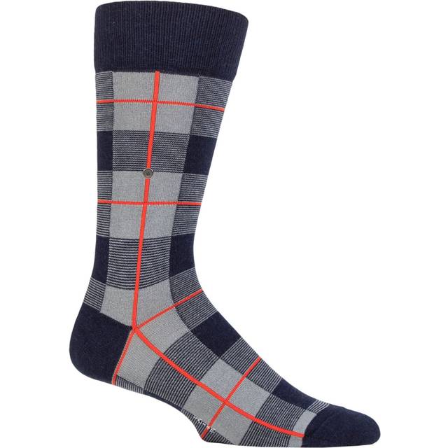 Mens 1 Pair Burlington Lodge All Over Check Cotton and Wool Socks Navy 6.5-11 Mens - Blue