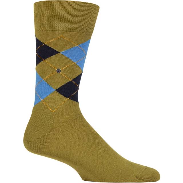 Mens 1 Pair Burlington Edinburgh Virgin Wool Argyle Socks Khaki / Blue 40-46 - Green