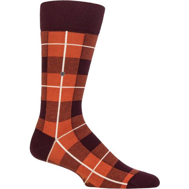 Mens 1 Pair Burlington Lodge All Over Check Cotton and Wool Socks Brown 6.5-11 Mens