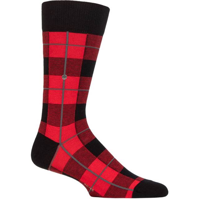 Mens 1 Pair Burlington Lodge All Over Check Cotton and Wool Socks Red 6.5-11 Mens