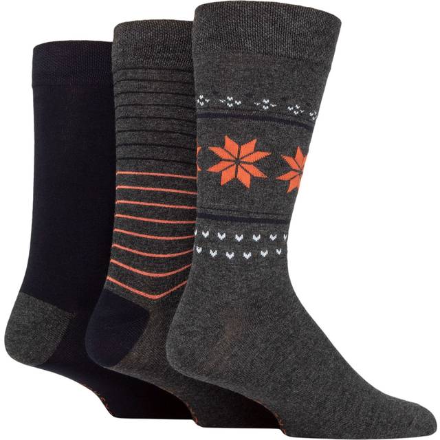 Men's 3 Pair SOCKSHOP Plain, Patterned, Striped and Heel & Toe Bamboo Socks Charcoal Fair Isle 7-11 Mens - Grey