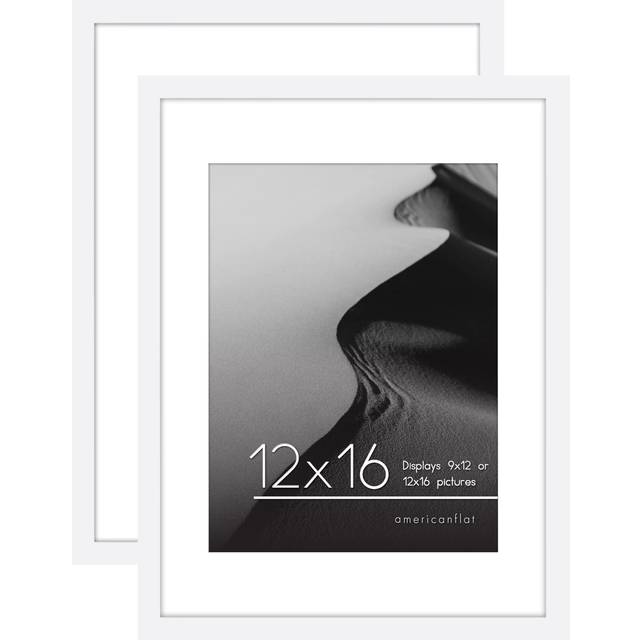 Americanflat 12x16 Picture Frame in White  2 Pack - Use as 9x12 Picture Frame with Mat - Includes Sawtooth Hanging Hardware For Horizontal or Vertical
