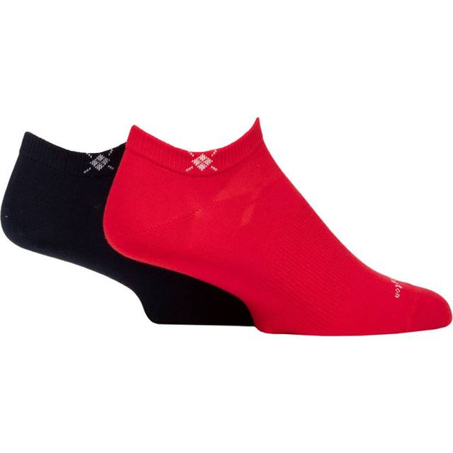 Mens 2 Pair Burlington Everyday Cotton Trainer Socks Red / Navy 6.5-11 Mens - Multi Coloured