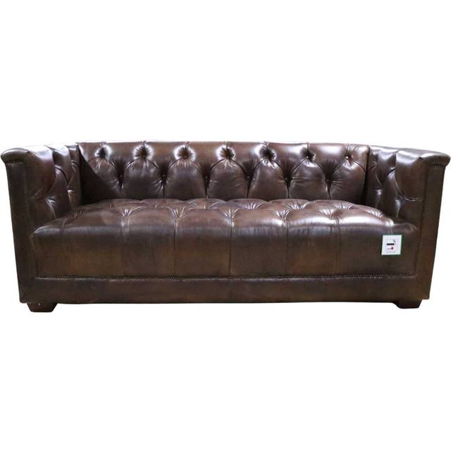 Spitfire Chesterfield 3 Seater Sofa Aluminium Vintage Brown Distressed Real Leather