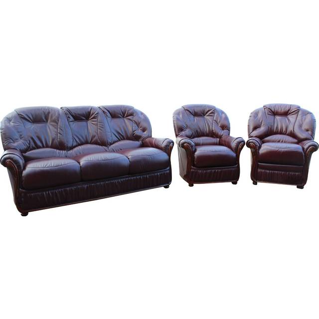 Indiana Handmade 3+1+1 Sofa Suite Genuine Italian Burgundy Real Leather - Red - Suite Offers