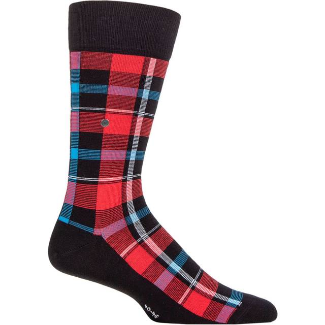 Mens 1 Pair Burlington Heritage Check Cotton Socks Black / Red 6.5-11 Mens