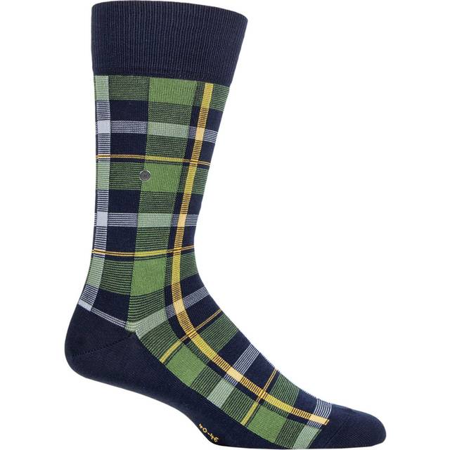 Mens 1 Pair Burlington Heritage Check Cotton Socks Navy / Green 6.5-11 Mens - Blue