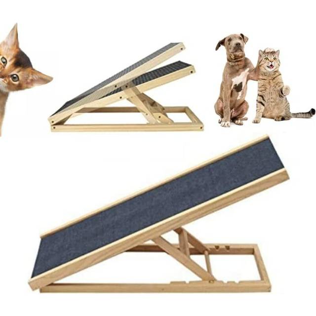 Dayplus - Solid Wooden Pet Ramp Car Dog Ladder - 4-Height Adjustable with Non-slip Carpet Safety Pets Ladder -100CM