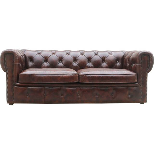 Picadilly Handmade Chesterfield 3 Seater Sofa Vintage Distressed Real Leather - Brown