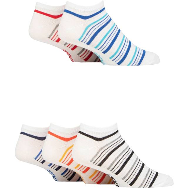 Mens 5 Pair SOCKSHOP Plain Regenerated Eco-Cotton Striped Trainer Socks White Stripe 7-11