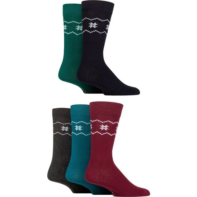 Mens 5 Pair SOCKSHOP Plain, Striped and Patterned Bamboo Socks Royal Fair Isle 7-11 Mens - Multi Coloured