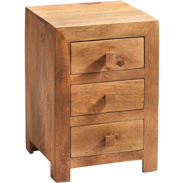 Dakota Light Mango 3 Drawer Bedside Cabinet - Light Wood - Brown