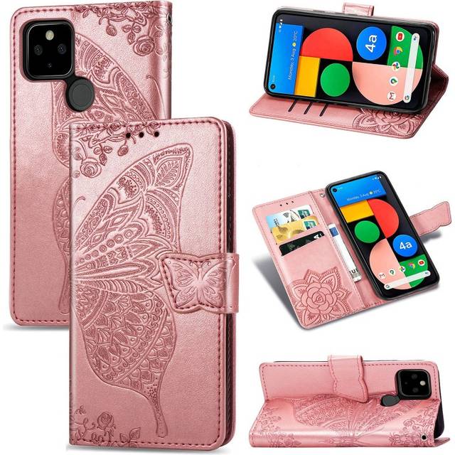 Google Pixel 4a 5G Plånboksfodral PU-Läder 4-FACK Motiv Fjäril