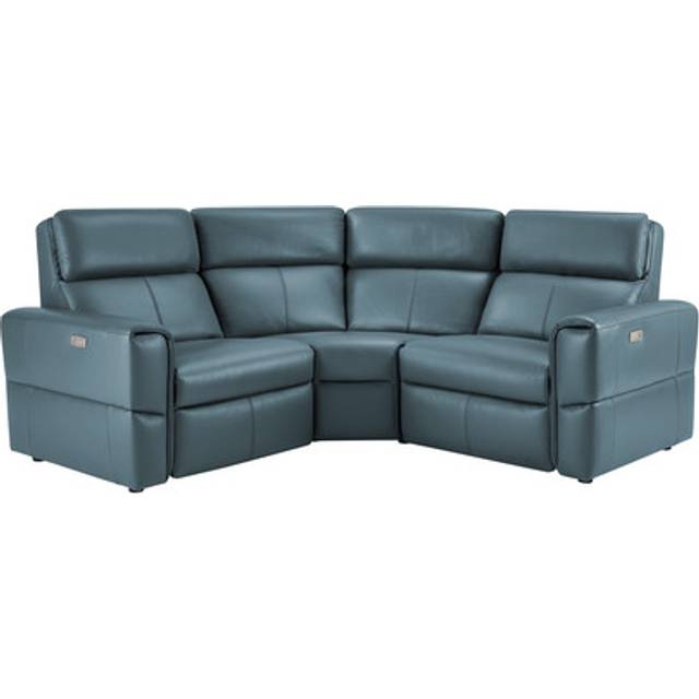 Light Blue Leather Sofas - Modular 3 Seat Corner Recliner - Samson Range - Oak Furnitureland