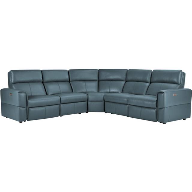 Light Blue Leather Sofas - Modular 5 Seat Corner Recliner - Samson Range - Oak Furnitureland